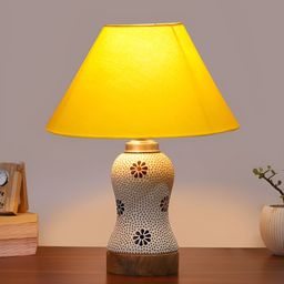 Devansh Yellow Printed Wood Frusturical Shaped Table Lamp image 4