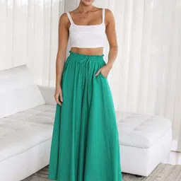 KPOP Women Solid Wide Leg Palazzos-image-41