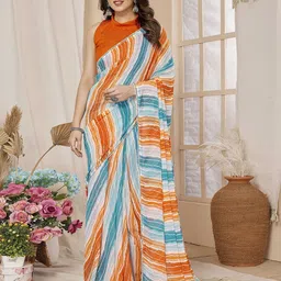 DIVASTRI Leheriya Embroidered Poly Georgette Ready to Wear Saree-image-90
