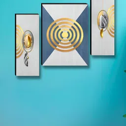Myntra Elegant Homes Grey & Gold-Toned 3 Piece Synthetic Wood Abstract Wall Paintings-image-84