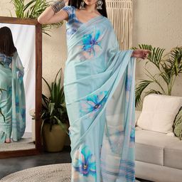 Saree mall Floral Poly Georgette Block Print Sarees-image-63