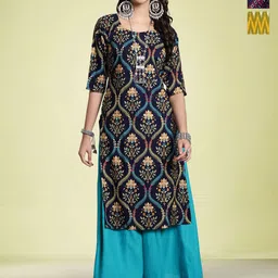 Moda Rapido Women Ethnic Motifs Printed Mirror Work Floral Crepe Kurta-image-52