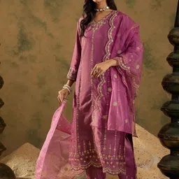 Indo Era Women Floral Embroidered Regular Kurta with Trousers & With Dupatta-33