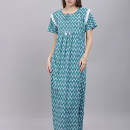 NAIDU HALL Women Everyday Floral Printed Pure Cotton Maxi Nightdress-image-35