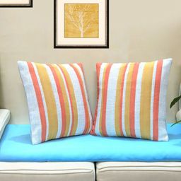 Mid July Home Yellow & White Set of 2 Striped Square Cushion Covers-0