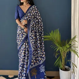 HERE&NOW Floral Printed Pure Cotton Bagru Saree-20