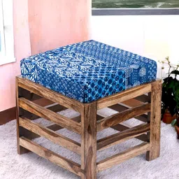 Ikiriya Blue & Brown PrintedWooden Stools-56