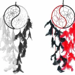 Natural Feathers Feng Shui Yin Yang Wall Hanging Dream Catcher Combo (Pack of 2) for Positive Energy and Protection (6 Inch) for Home/Office/Shop/Rooms Steel, Feather Dream Catcher-image-3