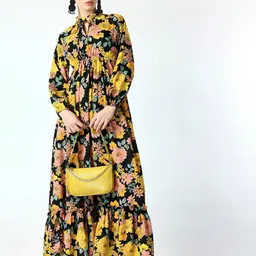 OTABU Floral Print Tie-Up Neck Crepe A-Line Maxi Dress-picture-38