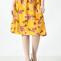 BAESD Floral Printed Flared Knee Length Skirt-image-56