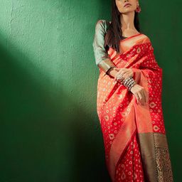 Sangria Red & Gold Toned Woven Design Zari Banarasi Saree-picture-16