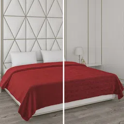 Monte Carlo Red Self Designed Heavy Winter 850 GSM Double Bed Blankets-18