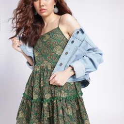 glitchez Classic Cool Ethnic Motifs Printed A-Line Tiered Mini Dress-image-18