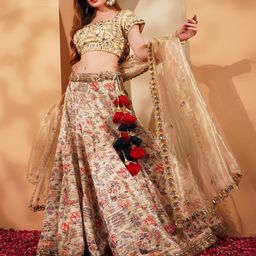 MILU MADAN Floral Embroidered Beads & Stones Lehenga & Blouse With Dupatta-image-33