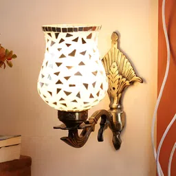 Devansh Gold-Toned & White Textured Metal Traditional Wall Lamp-image-32