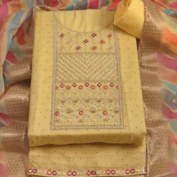 Riti Floral Embroidered Mirror Work Unstitched Dress Material-image-84