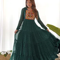 ZIBLON Leheriya Printed Tiered Georgette Maxi Ethnic Dress-picture-12