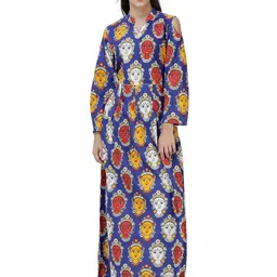 Exotic India Women Long Gown with Kalamkari Printed Goddess and Slit Shoulders-image-97