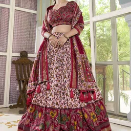 Aika Floral Printed Ready To Wear Tusser Silk Lehenga & Unstitched Blouse With Dupatta image 5