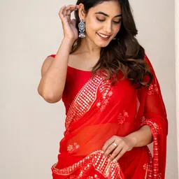 PRETTY PALLU Embellished Mirror Work Saree image 3