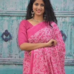JALTHER Floral Printed Jaipuri Pure Cotton Mulmul Block Print Saree image 5