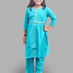 BAESD Girls Ethnic Motifs Embroidered Regular Mirror Work Kurta with Trousers-12