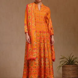 Soch Ethnic Motifs Print Regular Sleeves V Neck Gown Maxi Dress-picture-17