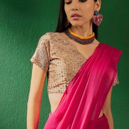 Sangria Pink Striped Embellished Saree-image-47