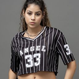 GO DEVIL Varsity Printed Drop-Shoulder Sleeves Crop T-shirt-image-59