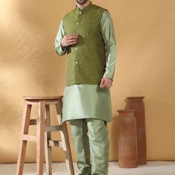 KRAFT INDIA Men Straight Kurta With Churidar And Nehru Jacket-33