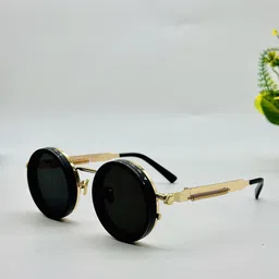 DEXENT COLLECTION Unisex Black Lens & Gold-Toned Round Sunglasses with-picture-29