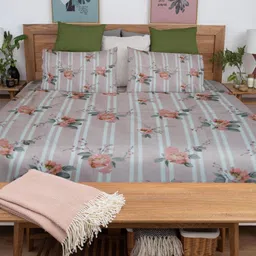 HARYANA HOOPS Mauve & White Floral Printed 220 TC Queen Bedsheet Set 2.25 m x 2.50 m-25