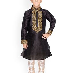 BAESD Boys Floral Yoke Design Thread Work Straight Kurta With Churidar-38