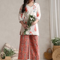ETC Floral Printed V-Neck Pure Cotton Tunic With Palazzo-picture-32