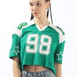 Hubberholme Varsity Printed Polo Collar Applique Boxy Cotton T-shirt-image-91