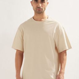 NOBERO Popcorn Textured Self Design Oversized Cotton T-shirt-image-98