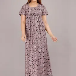 AAKARSHANA Pink Pure Cotton Maxi Printed Nightdress-picture-28
