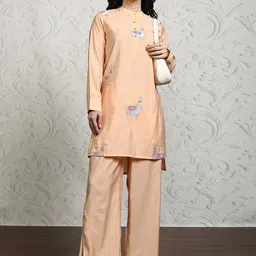 Vishudh Embroidered Band Collar Tunic With Palazzo-image-36