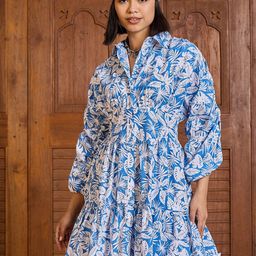 Pink Paprika by SASSAFRAS Floral Print Puff Sleeve Shirt Dress-image-84