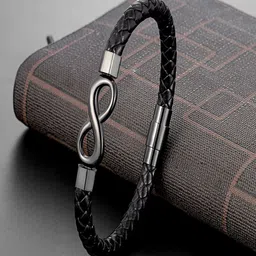 UNIVERSITY TRENDZ Men Clasp Buckle Infinity Symbol Leather Wraparound Bracelet-image-81