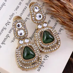 SHONA'S STYLE Brass-Plated Zircon Studded Triangular Shaped Drop Earrings-picture-44