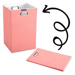 prettykrafts Peach-Coloured Cotton Rectangular Foldable Laundry Bag With Lid image 2
