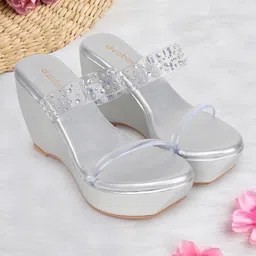 DressBerry Textured Party Wedge Sandals-36
