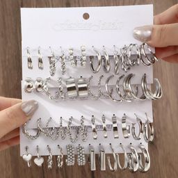 Vembley Combo Of 24 Women's Pairs Silver Plated Hoop And Pearl Earrings-image-124