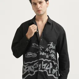 Blu MNKY Men Smart Fit Typography Printed Spread Collar Cotton Casual Shirt-image-22