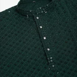 Men Chikan Embroidery A-line Kurta (Green)-picture-55