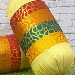 Pink Parrot Green & Gold-Toned Set of 2 Geometric Round Cushion Covers-48