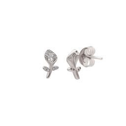 SILBERRY 925 Sterling Silver Rhodium-Plated Cubic Zirconia Studded Lily Studs image 4