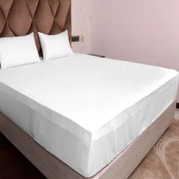 AJISH White Striped Pure Cotton 300 TC King Bedsheet Set1.83m x 1.98m-image-77