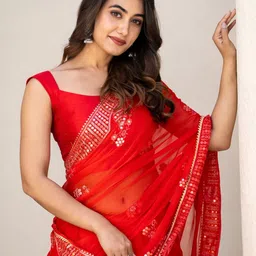 PRETTY PALLU Embellished Mirror Work Saree image 2